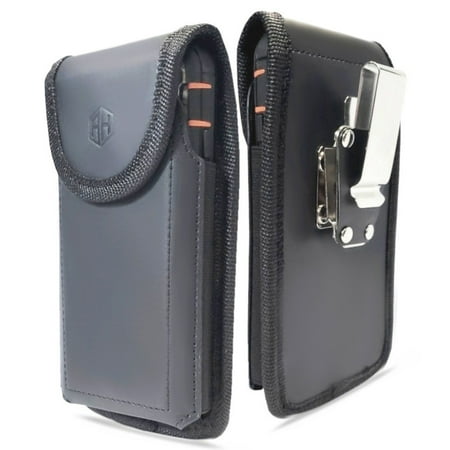 AH 360 Rotating Vertical Leather Cell Phone Belt Holster Pouch, Compatible with iPhone 6 6S 7 8 X Magnet iPhone 11 12 Holster Leather Belt Case Fit with Defender Case/Battery Case On (Leather Medium)