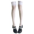 thumbnail image 1 of Silk Thigh High Stocking for Women Lace Silicone Socks Satin Bow Top StockingStyle 3, 1 of 5