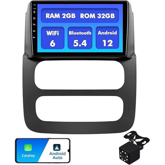 2 32G 9-Inch Android 12 Double Din Car Stereo for Dodge RAM 1500/2500/3500 2002-2005 Touchscreen