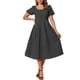 thumbnail image 2 of Vestido Maxi a Cuadros Allegra K para Mujer, Vestido de Verano con Pliegues en la Espalda, Botones Decorativos y Mangas Abullonadas, Color Negro, 2 of 5