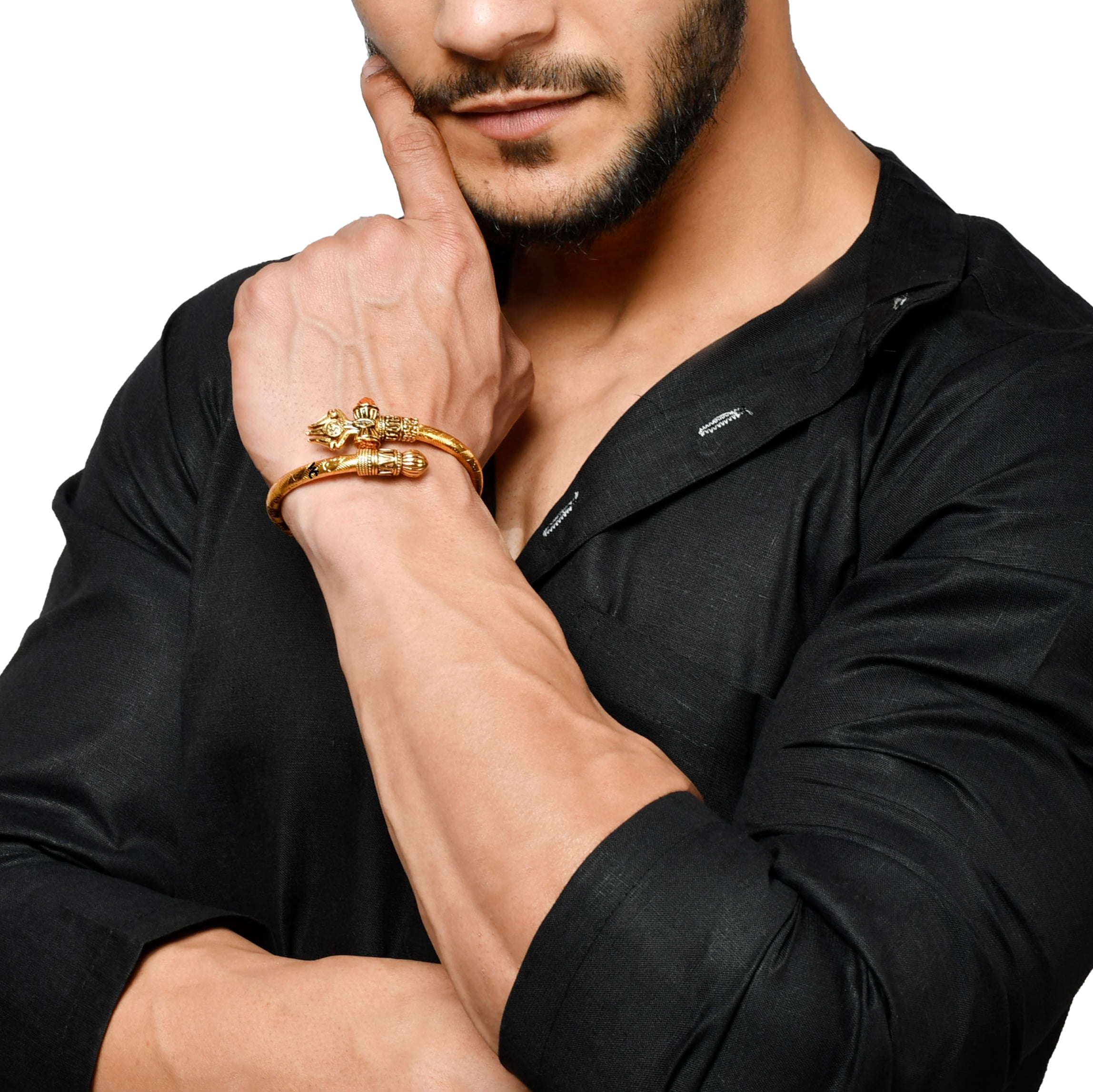Wonder Care Shiv Bracelet Cuff Kada for men| Lord Shiva Bahubali Brass Bracelet for men| Religious Brass Shiv Kada | Free size Bracelet for Mahashivratri | Mahadev Bracelet