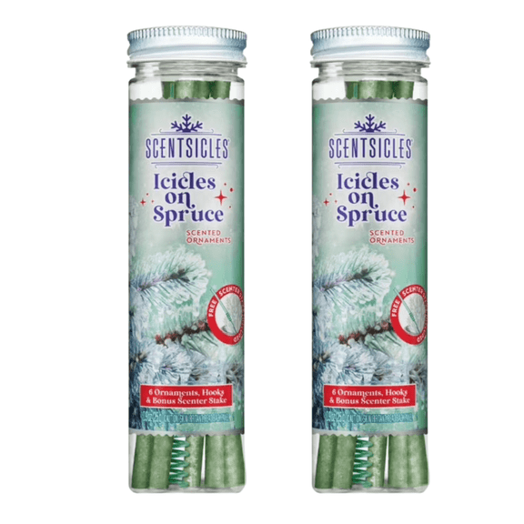 Scentsicles Icicles on Spruce Scented Ornaments Sticks, 6 Count per Tube, 2 Pack