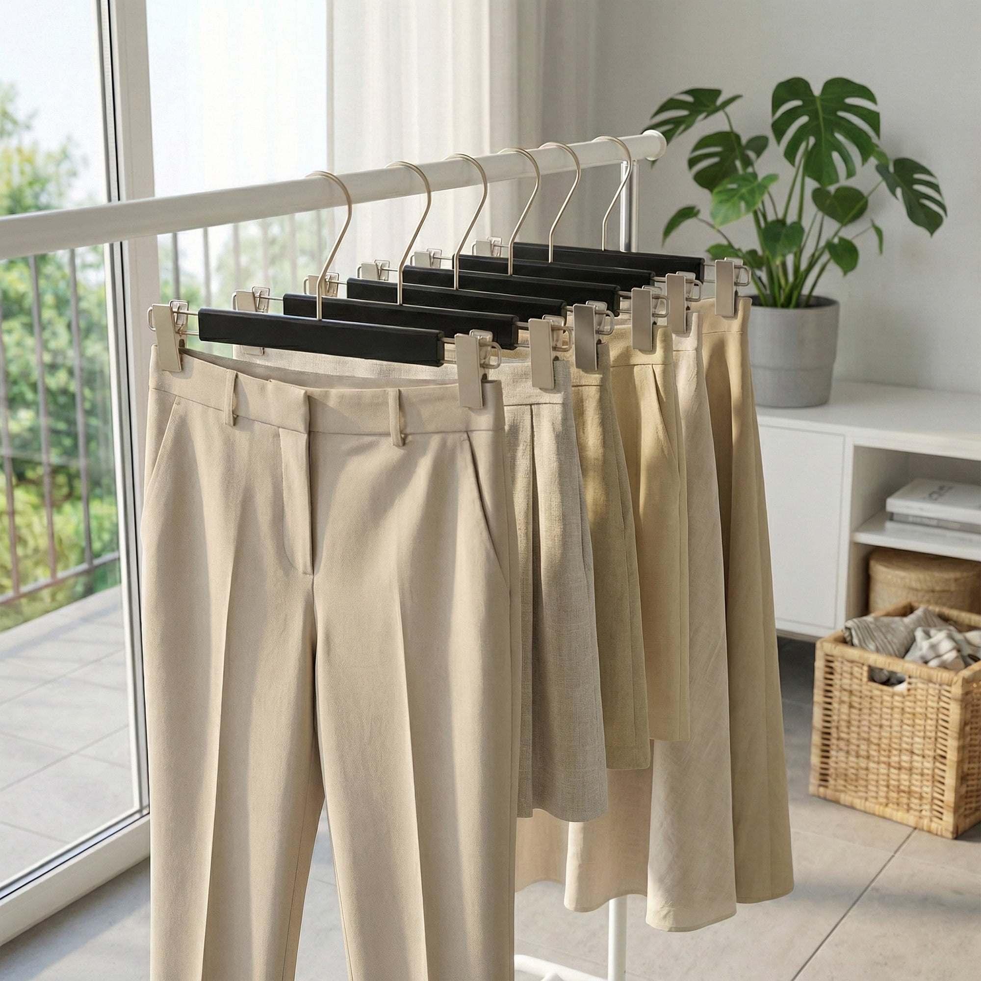Unique Bargains 2Pcs Wood Nonslip Durable Hangers With Pinch Clips Black 12.6inch