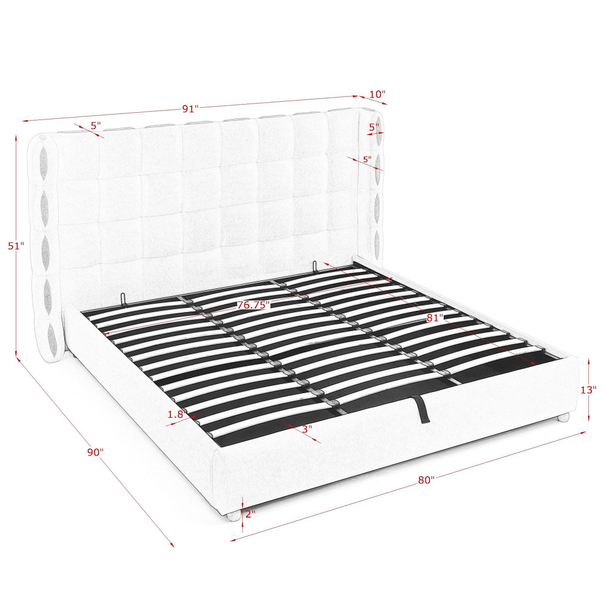 King Size Chenille Upholstered Platform Bed, Gas Lift Platform Bed with Under Bed Storage