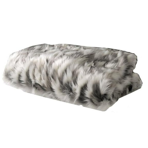 Tibet Faux Fox Handmade Luxury Throw Blanket, Ivory & Gray - Twin