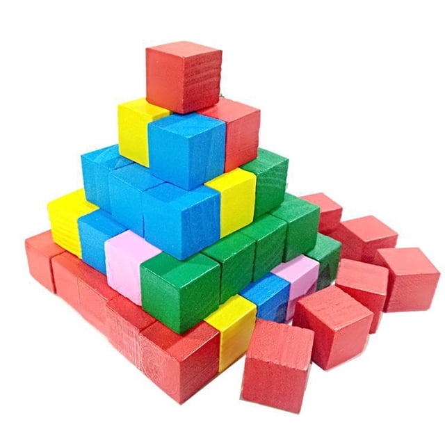 100PCS Early Childhood Education Cubic Volume Wood Square Mathematics Teaching Aid Mini Wooden Craft Cube Block Wood Square Blocks for Kids Playing