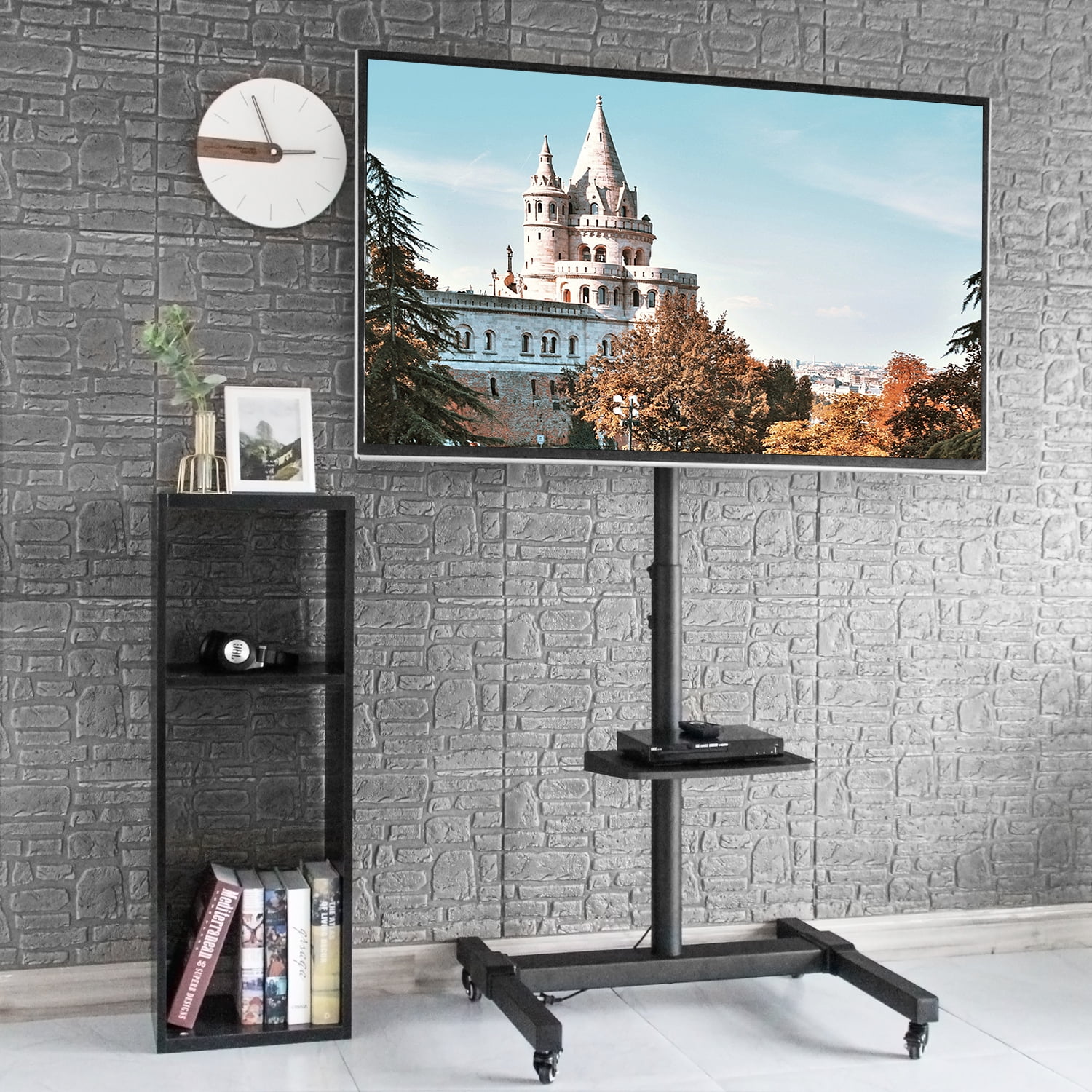 Modern 65 to 70 inch TV Stand Rolling TV Cart Home, Black