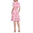 thumbnail image 3 of Vestido midi floral de mujer con volantes y dobladillo asimétrico, de manga corta y cuello redondo, XL, color rosa, 3 of 5
