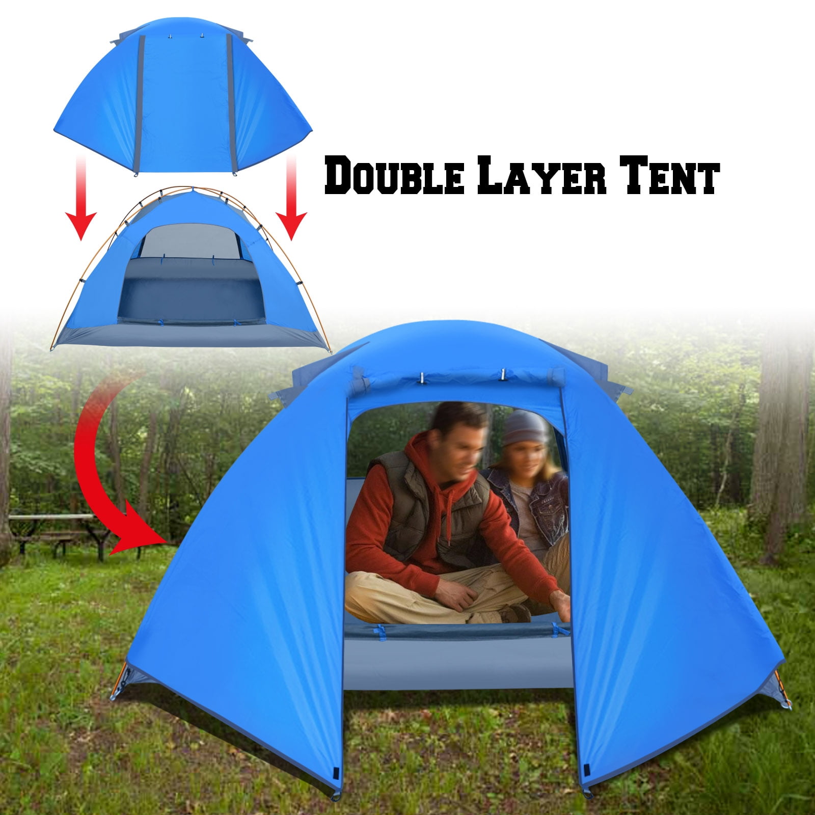 Strong Camel Portable 1-2 Persons Backpacking Tent Double Layer Outdoor Waterproof Camping Hiking-Blue