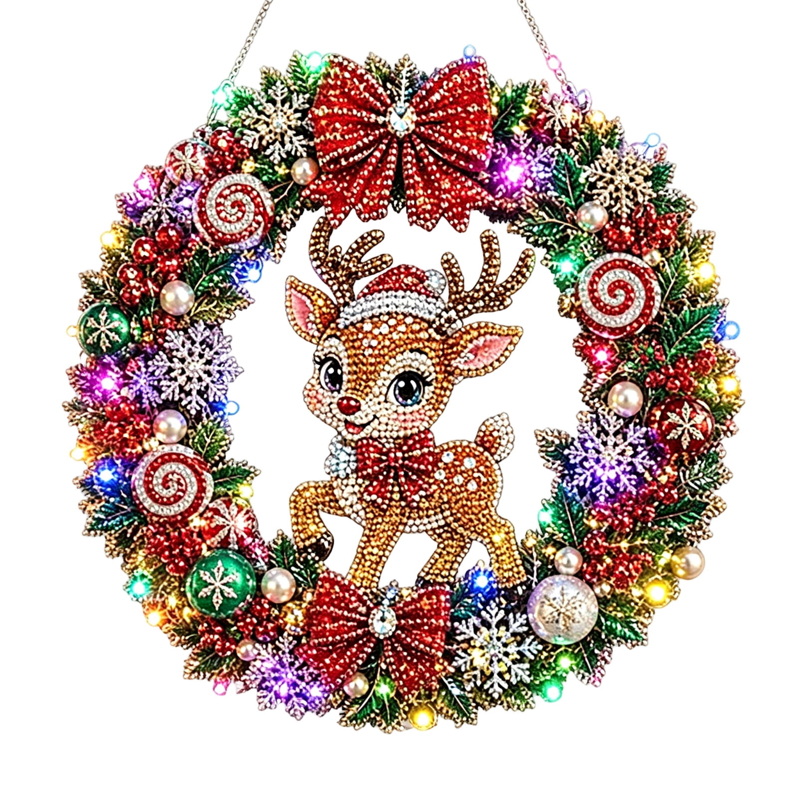 Holiday LED Craft Kit Christmas Pearl Art 2D DIY with String Christmas Diamond Painting Holiday Craft Set for Adults Kids with Lights and Holiday Decor _##A
