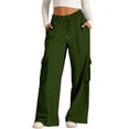 thumbnail image 3 of Women's Wide Leg Cargo Pants Adjustable Drawstring Waist Casual Lounge Trousers with Pockets Oversized Streetwear Comfort Fit Blackish Green L, 3 of 8