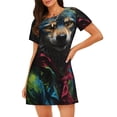 thumbnail image 1 of Balery Vintage Wolf Warrior Camisón de manga corta con cuello redondo para mujer, cómodo y elegante., 1 of 6