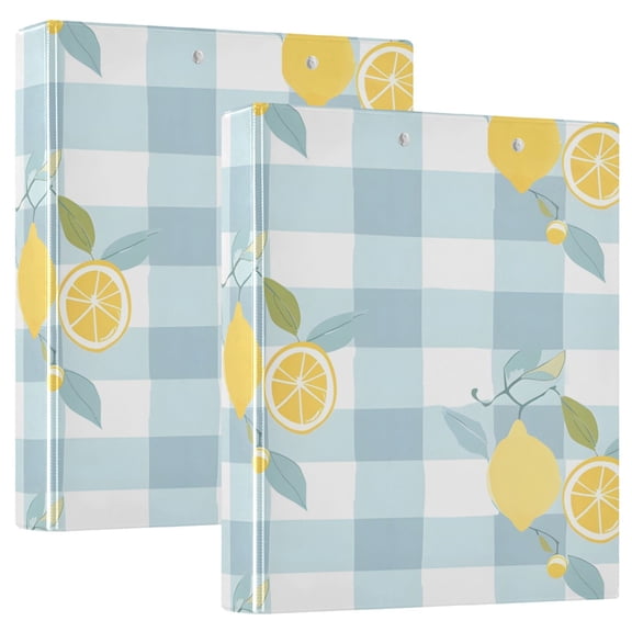 Lemons on Plaid Hardcover 3 Ring Binder 1.5” Round Rings Letter Size Paper Pockets for School Office Supplies