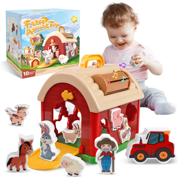 Aliex 10-Piece Farm Animals Shape Sorting Toy for Toddlers, Matching Puzzle Farm Playset, Preschool Learning Toy Gift for Boys Girls