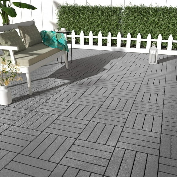 27 Pack Waterproof Interlocking Deck Tiles, 12"x12" Plastic Patio Tiles | for Indoor Outdoor Use, Patio Floor Decking Tiles for Garden Lawn Porch Poolside Balcony