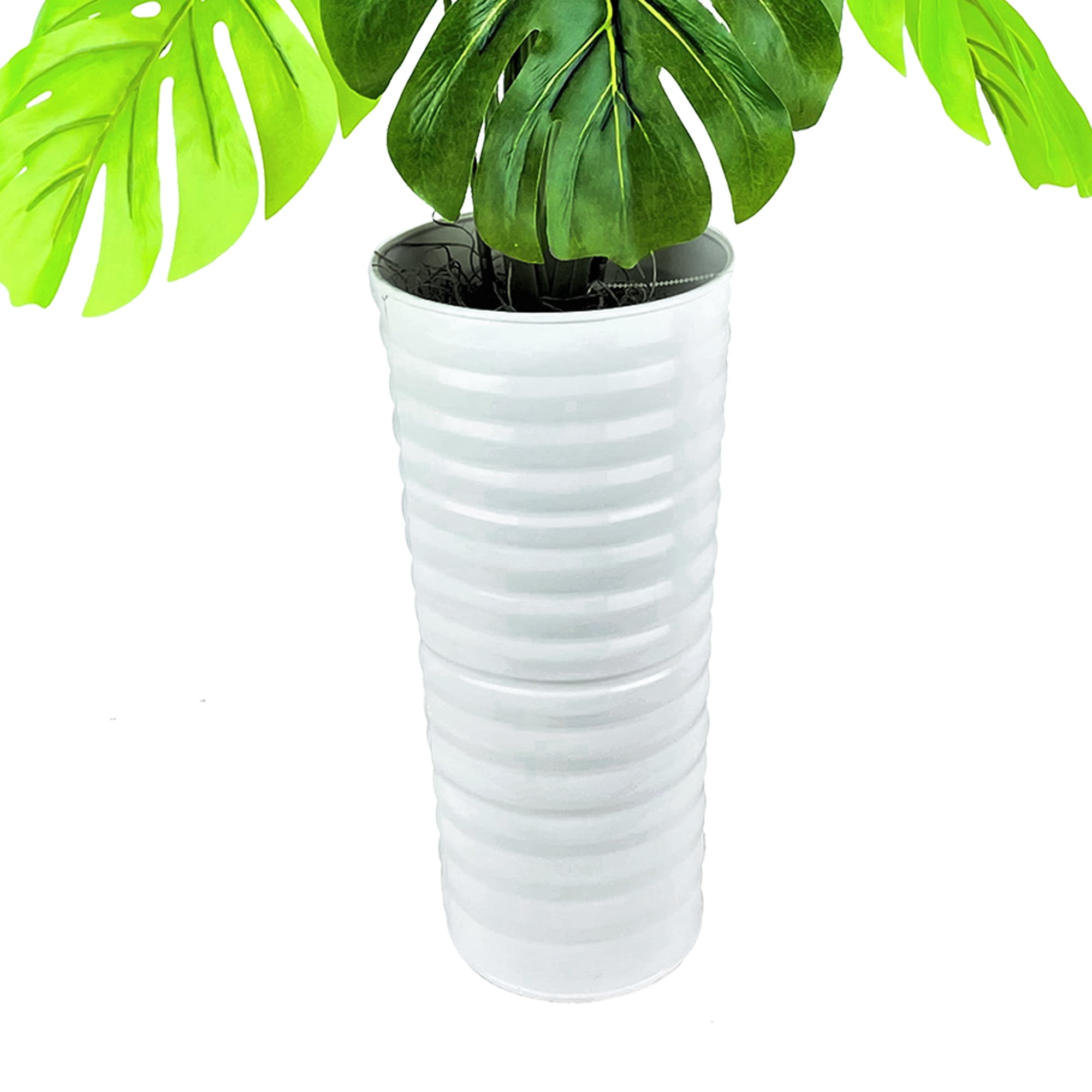 LCG Florals Artificial Plant, Monstera Plant, 3 ft, White Ribbed Metal Planter