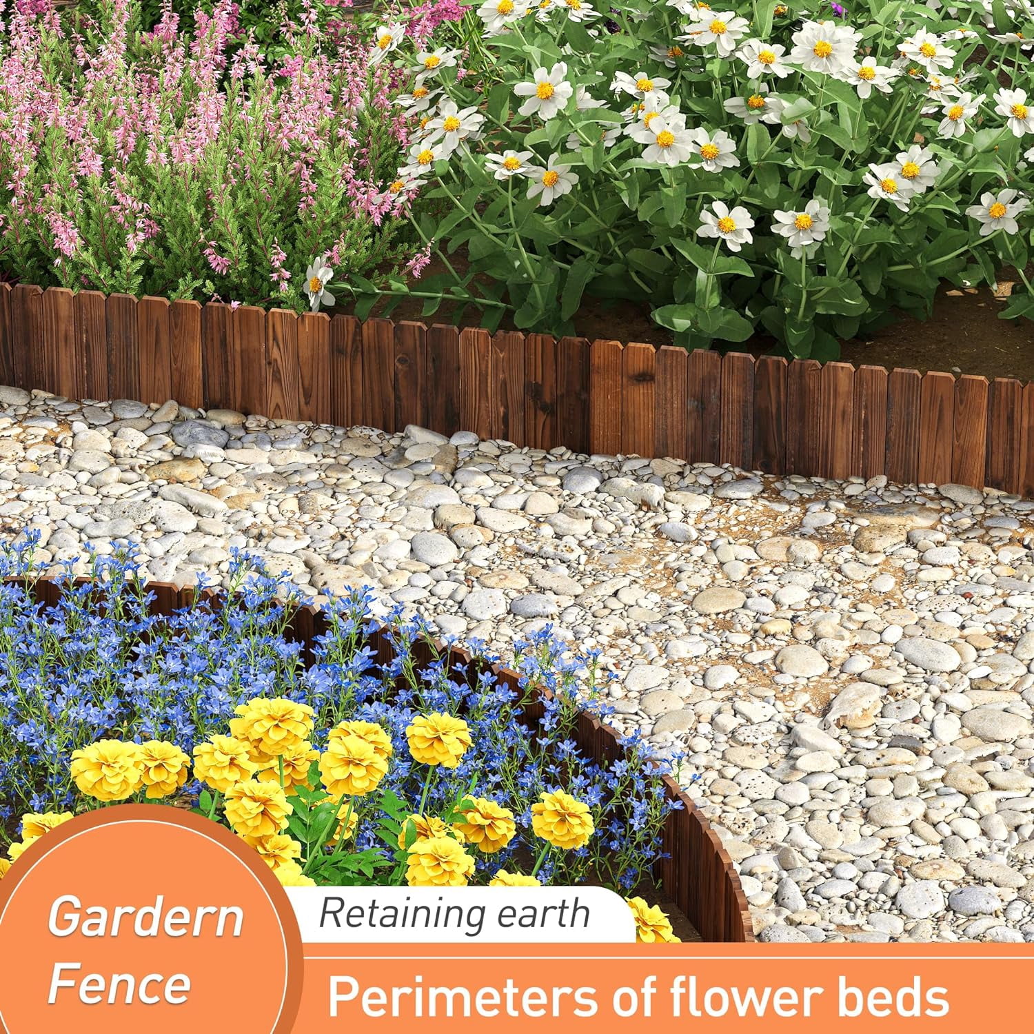 Garden Edging Border Wood Fence for Yard  Path Flower Bed Decorative Landscape Edging