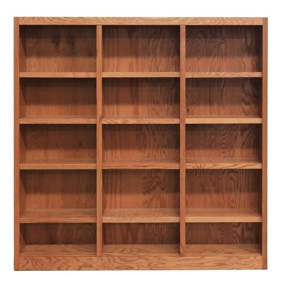 Home Square 72" Tall 15-Shelf Triple Wide Wood Bookcase in Dry Oak - Set of 2
