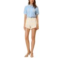 thumbnail image 2 of DARING DIVA Women's Plaid Button Down Puff Peter Pan Collar Shirt XS Light Blue, 2 of 6