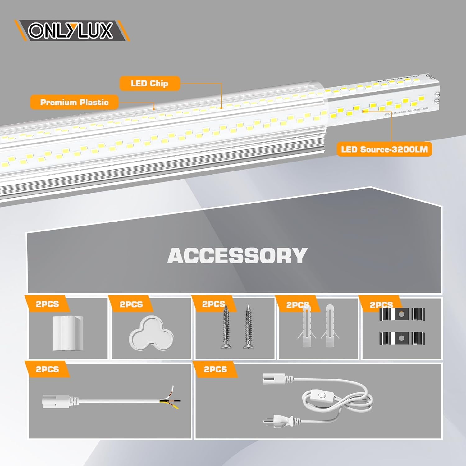 LED Shop Lights, Tube Light 25W 6000K, Garage Lighting, Super Bright, Under Cabinet Linkable with Plug Lights for Workbench Workshop Basement (2 Pack)