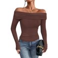 thumbnail image 3 of Women's Off The Shoulder Tops Long Sleeve Slim Fitted Y2K Sexy Going Out Nightout Blouse Shirts, 3 of 6