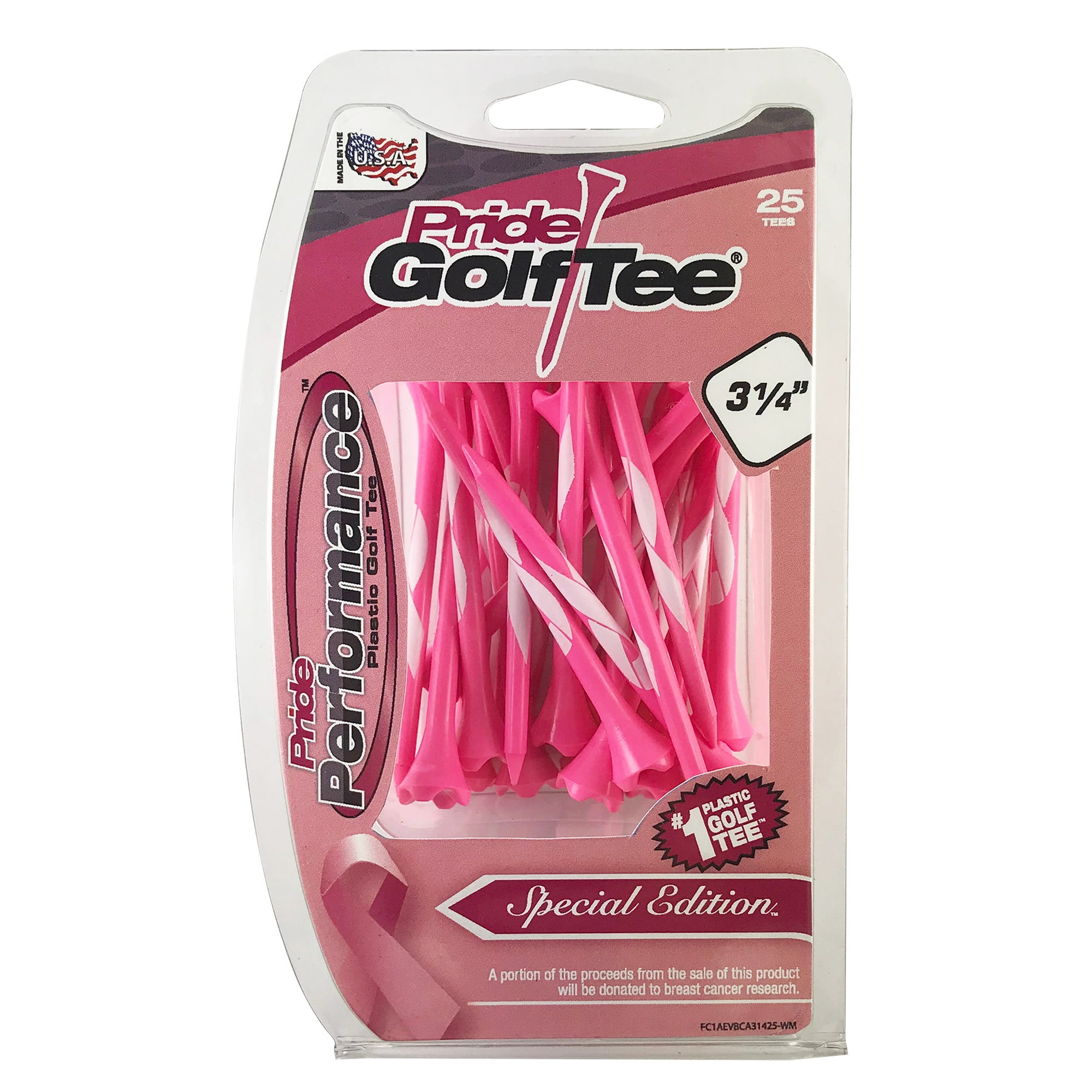 Pride Performance Breast Cancer Awareness Plastic Golf Tees - Low-Resistance, Enhanced Stability, 3.25" Pink Tees, 25 Count