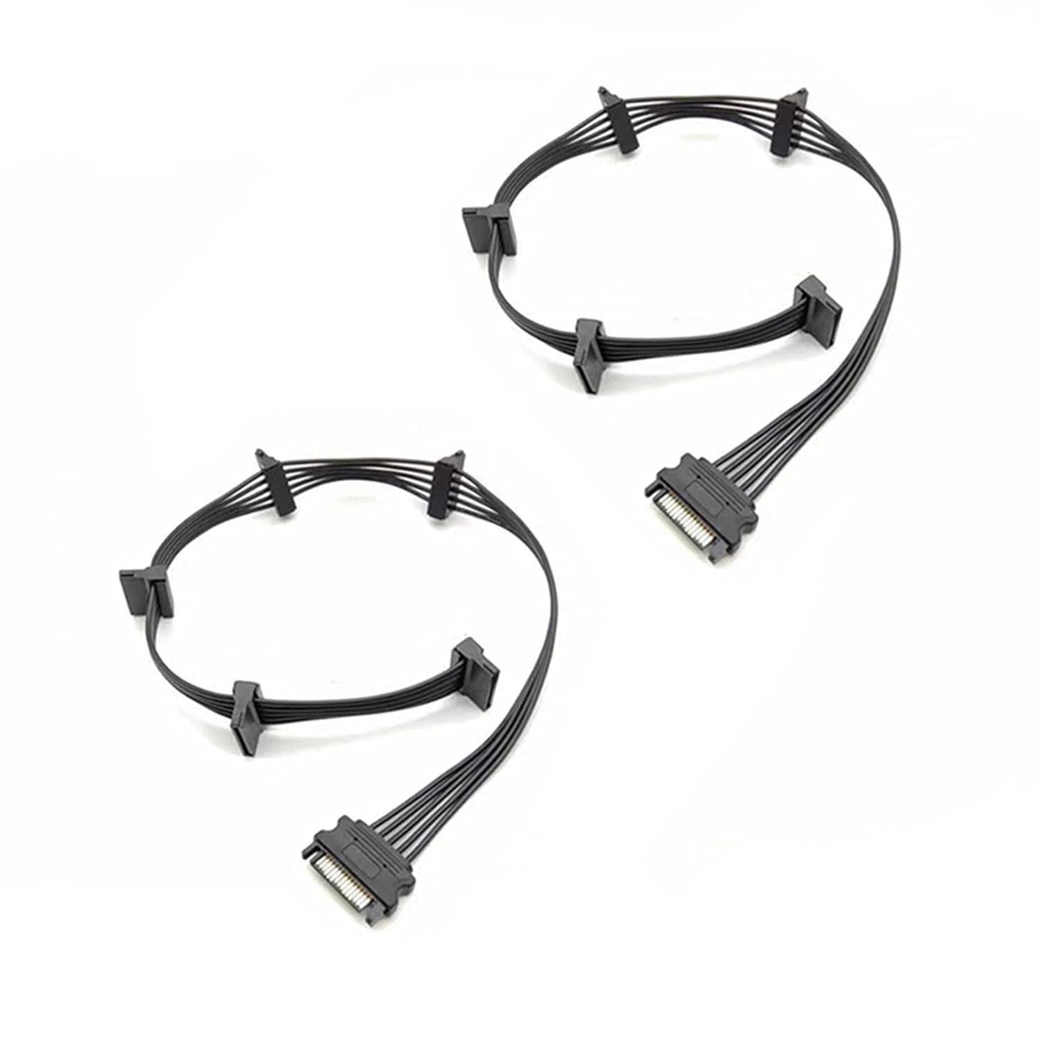 HRTGFD-2 Pack 15 Pin SATA to 5 SATA Power Splitter Extension Cable for HDD、SSD - 21 Inches