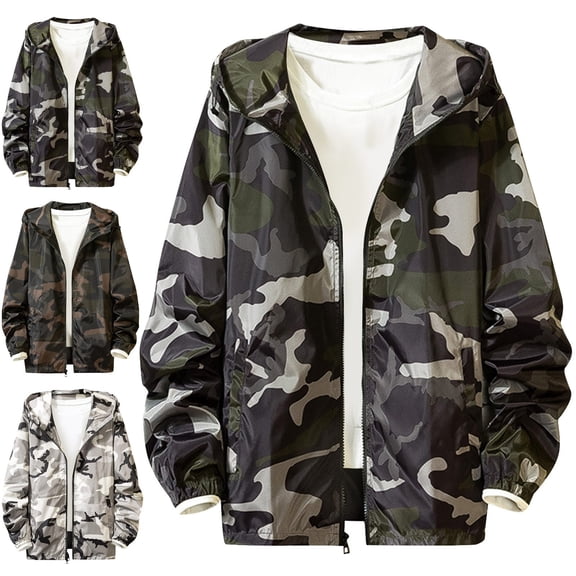 Zysthvn Winter Outerwear Jackets for Men Athletic Casual Outdoor Lightweight Mens Sport Coat Full Zip Hiking with Pockets Camo Hooded