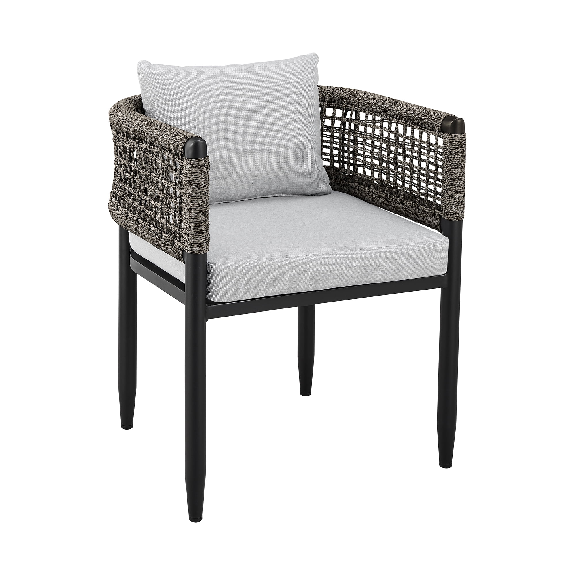 Felicia Outdoor Patio Dining Chair in Aluminum with Grey Rope and Cushions - Set of 2