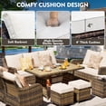 thumbnail image 6 of MEISSALIVVE 8 Pieces Patio Furniture Set with Dining Table, Outdoor Wicker Conversation Set with 3-Seat & 2-Seat Sofas, Wicker Armrest Swivel Chairs, 2 Ottomans, Beige, 6 of 10