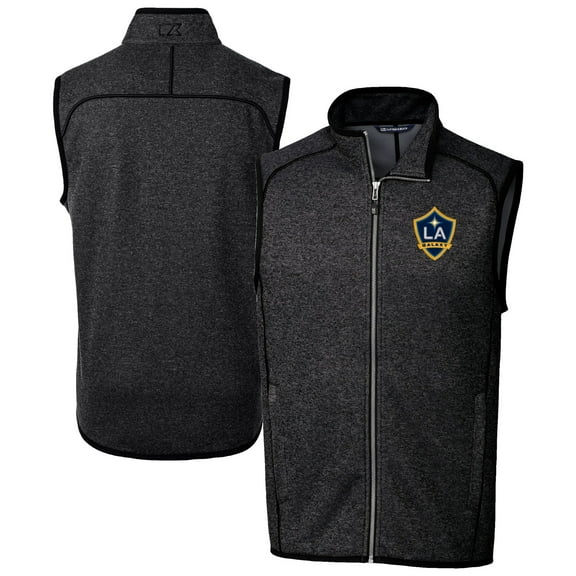 Men's Cutter & Buck Heather Charcoal LA Galaxy Mainsail Sweater-Knit Full-Zip Vest