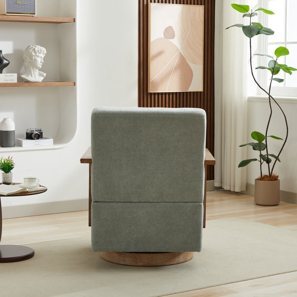 Swivel Accent Chair, 360 Degree Modern Upholstered Lounge Chair with Solid Wood Armrests, Linen Blend Fabric, Comfy Reading Chair for Living Room, Bedroom & Office, Pale Green