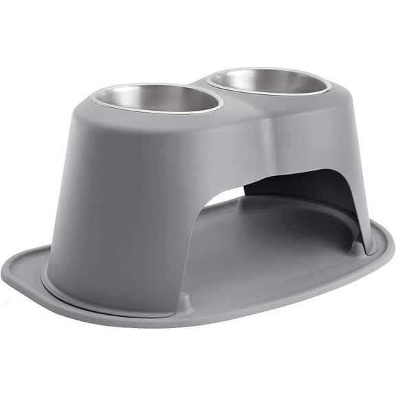 WeatherTech Double High Pet Feeding System - Elevated Dog/Cat Bowls - 10 inch High Dark Grey (DHC6410DGDG)