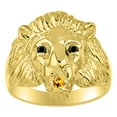 thumbnail image 1 of RYLOS Rings Gold Plated Silver Lion Head Ring Black Diamonds Eyes & Gemstone Mouth Fun Designer Rings Citrine Jewelry Size 8, 1 of 7