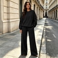 thumbnail image 2 of Hearthz Sweat Outfits for Women 2 Pieces Crew Neck Sweatshirt Wide Leg Pants Set Fall Winter Athletic Workout Oversized Matching Sweat Sets for Women Black XXL, 2 of 8