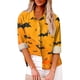 thumbnail image 1 of Blusa informal con botones para mujer con estampado de murciélago, manga larga, cuello en V, ligera y corte holgado, 1 of 5