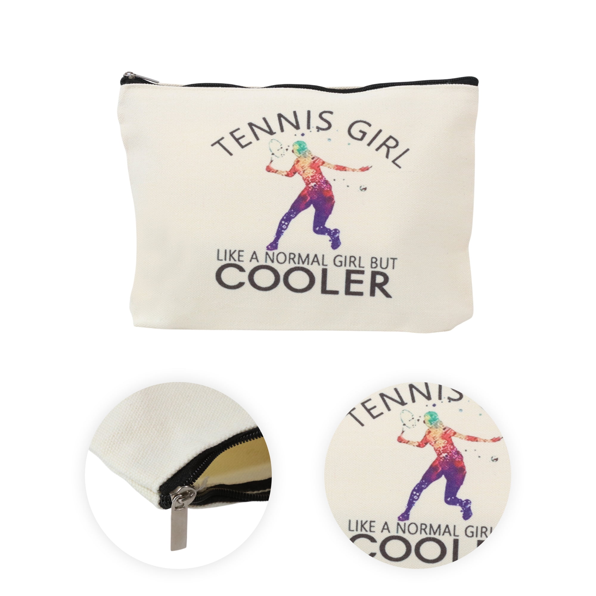 Unique Bargains 1 Pc Durable Tennis Figure Pattern Makeup Bag in Beige Color for Women