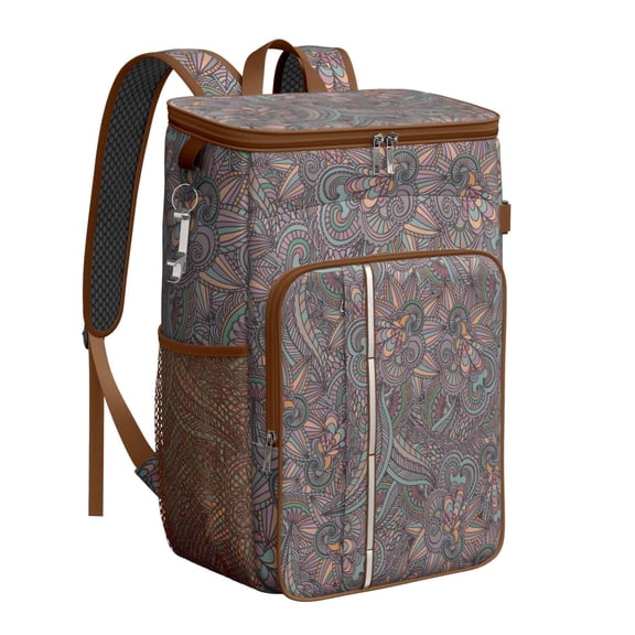 Retro Mandala Insulated Cooler Backpack - 20L Bohemian Pattern Leakproof Lunch Bag, 3-Layer Insulation for Camping, Hiking & Picnic, Holds 26 Cans