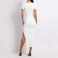 thumbnail image 4 of OVINYER Dress Hot Style Sexy Fashion Women V-Neck Vest Tight Fitting Slit Mid Length Skirt Lady Step Lightweight Soft Breathable, 4 of 6