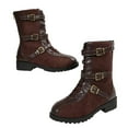 thumbnail image 4 of Miluxas Mid Calf Boots for Women Block Heel Combat Boots Brown 9(42), 4 of 9