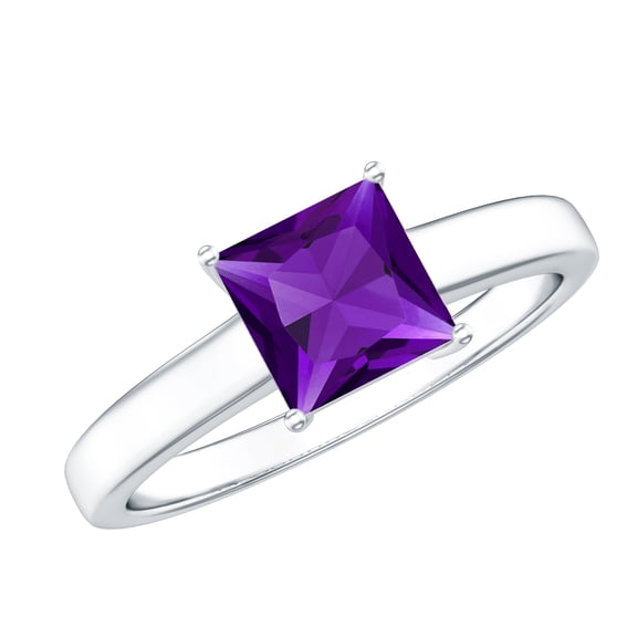Rosec Jewels Princess Cut Amethyst Solitaire Ring for Women - 1 Carat - AAA Quality - February Birthstone Ring - Ready to Gift, 925 Sterling Silver, US 4.00