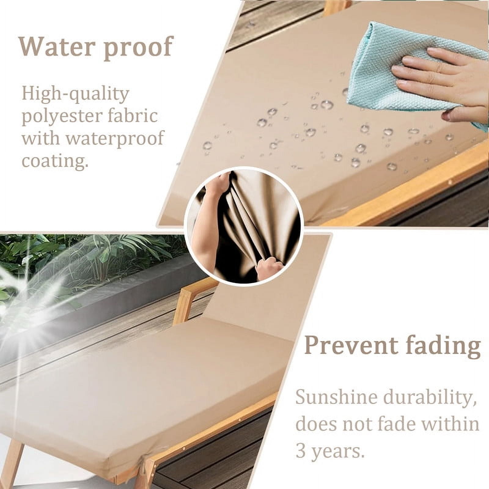 Outdoor Chaise Lounge Chair Cushion, Replacement Cushions For Patio Furniture, Waterproof Pool Chair Cushions With Headres, Fade Resistant Sun Lounger Cushions（1pc Beige ）