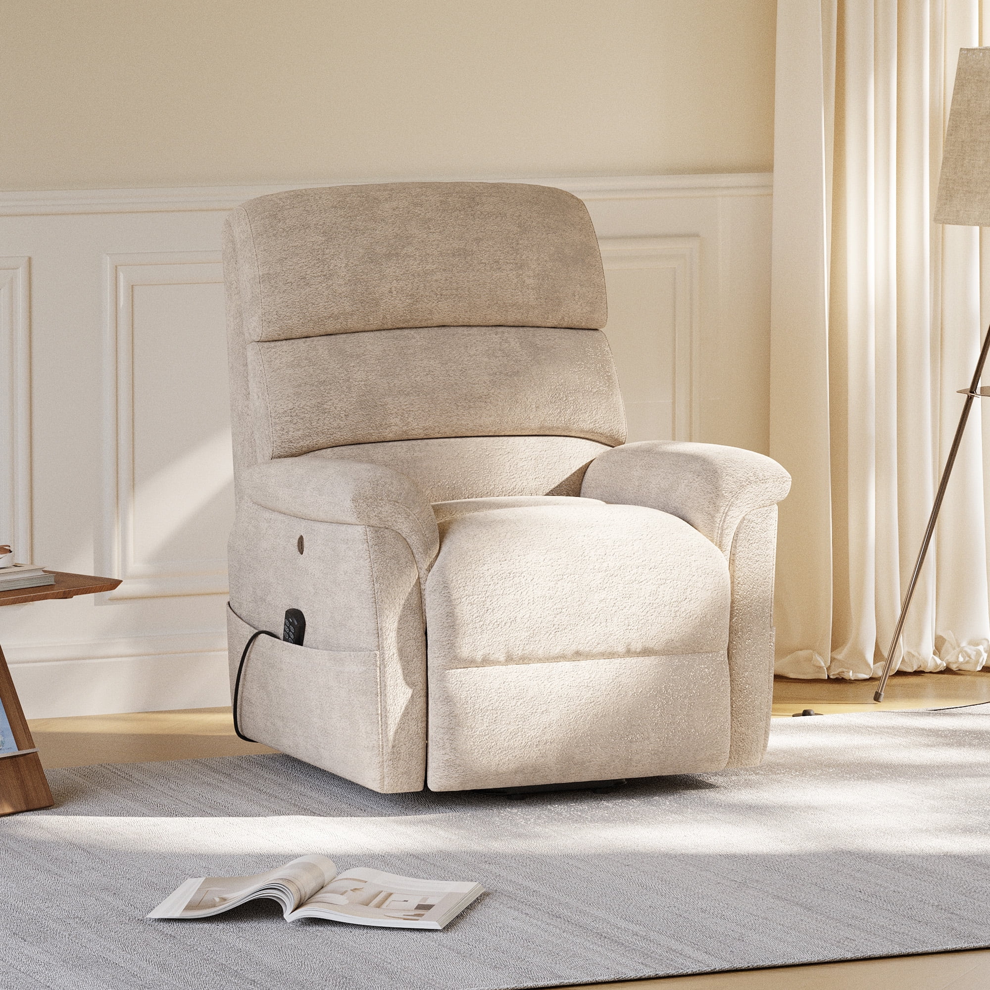 COLAMY Eleva Power Lift Recliner Chair with USB & Type-C Charge,Dual Motors Adjustment Recliner with Padded Upholstered Seat and Armrest, Double Storage Pockets, Camel