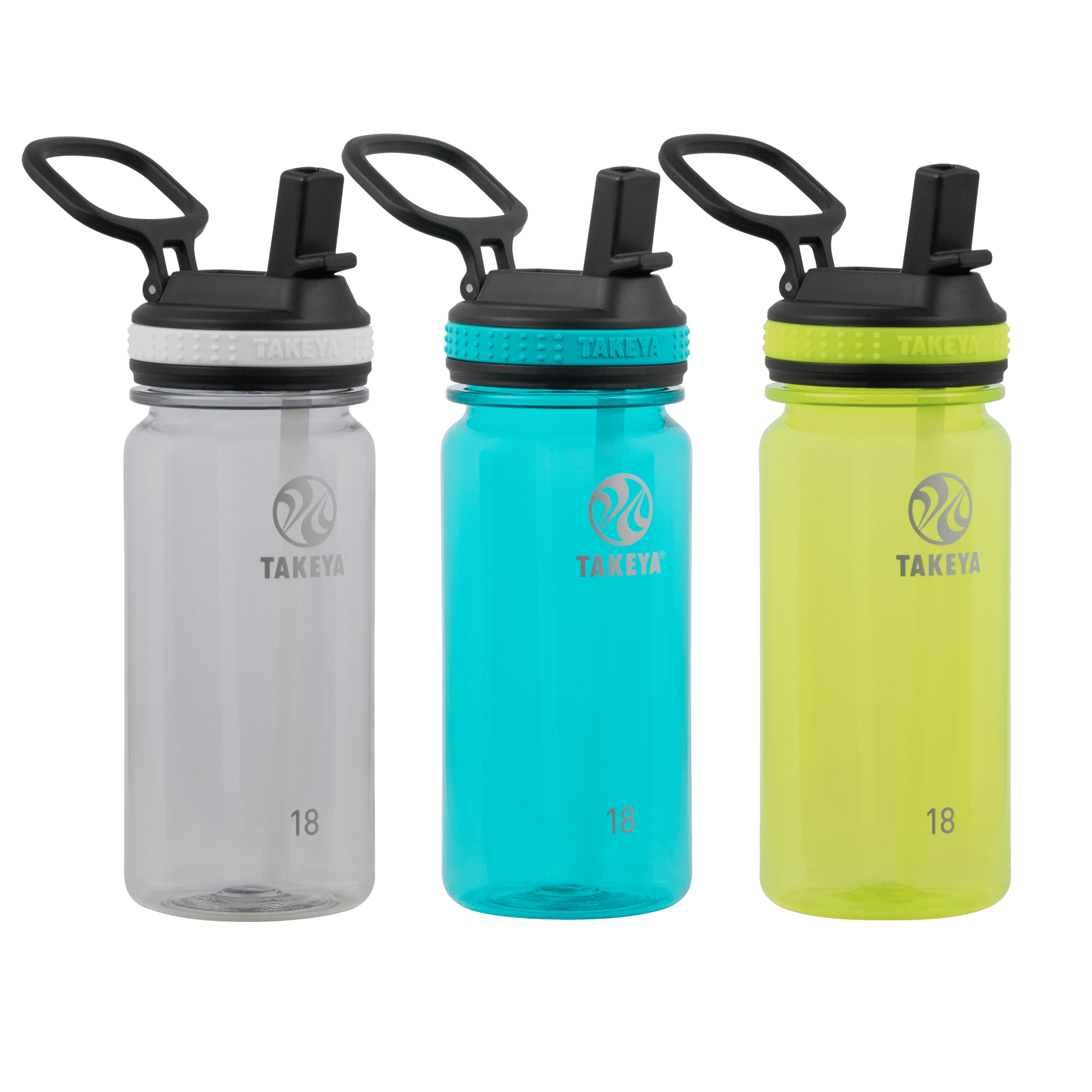 Takeya Tritan 18oz Straw Bottle 3pk Clear,Ocean,WildLime