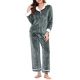 thumbnail image 1 of INSPIRAR CHIC Pijamas de mujer de manga larga con botones, cálidos y de franela, conjunto S gris, 1 of 5