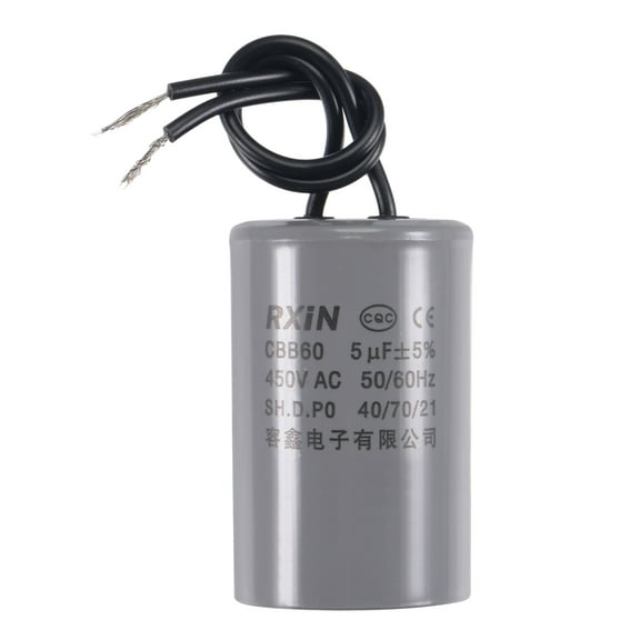 Uxcell 54x34mm 5uF 450V AC 50/60Hz 2 Wires Cylinder CBB60 Run Capacitor