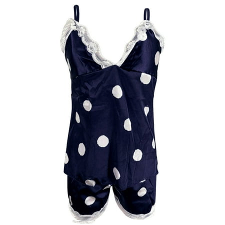 

AIMAOMI Women S Suspender Imitation Silk Polka Dot Nightdress Two Piece Pajamas Shorts Suit H