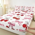thumbnail image 3 of Feelyou Girly Pink Bowknot Queen Sheet Sets fo Kid, Yummy Bow Cherry Flat Sheet, Cartoon Princess Ribbon Queen Fitted Sheet, Microfiber Bedroom Decor, 4-Piece, 3 of 7