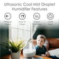 thumbnail image 2 of Crane Droplet Ultrasonic Cool Mist Humidifier, 0.5 Gallon, 15 Hour Run Time, Optional Vapor Tray, 250 Sq. Ft. Coverage, Clear/White, 2 of 10