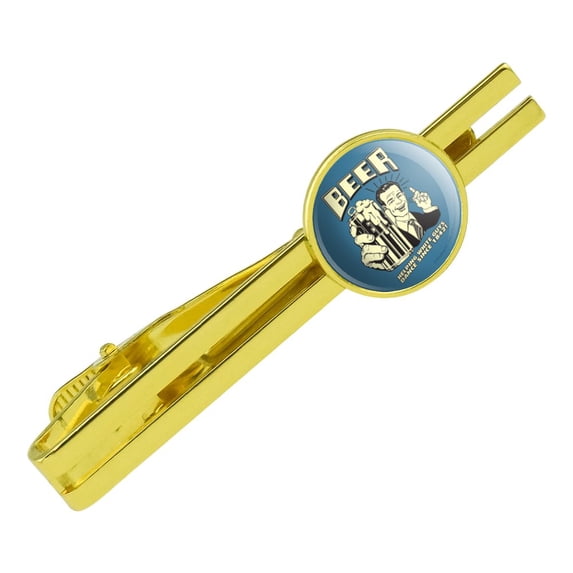 Beer Helping White Guys Dance Since 1842 Funny Humor Retro Round Tie Bar Clip Clasp Tack Gold Color Plated
